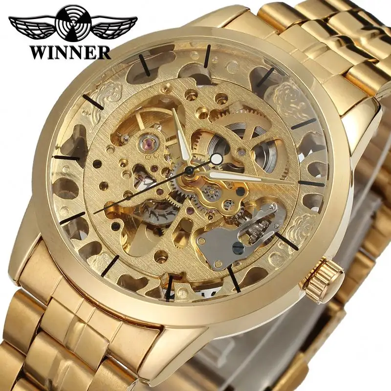 WINNER 8003 top 10 brands gold mens mechanical watch best Stainless steel band waterproofing automatic winder business watch