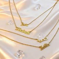 Collier personnalisé en acier inoxydable double couche avec nom en lettres anglaises, pendentif nom arabe, lien tendance, cadeau mignon pour femmes et hommes