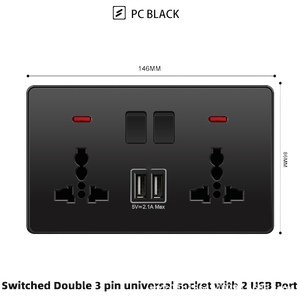 Ổ cắm điện tường tiêu chuẩn Anh, màu đen, đơn/kép, 13A, có cổng sạc USB Type-C kép, đa năng, sạc nhanh - Product Image 3