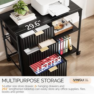 SENYU Modern Black 3 <b>Drawer</b> Mobile Filing Cabinet <b>with</b> Open <b>Shelves</b> for Home Office Storage - Product Image 5