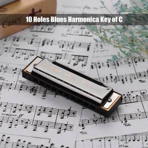 Harmonica Blues 1020 en Do, 10 trous, 20 mélodies, <span class=keywords><strong>diatonique</strong></span>, avec chiffon de nettoyage et boîte de rangement, bleu - Product Image 4