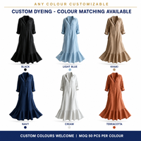 Robe longue décontractée d'été personnalisée pour femme, col chemise, ourlet à volants, manches classiques, poches plaquées, coupe ample, vente en gros, usine OEM ODM