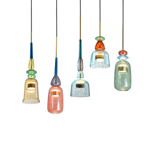 Nordic-Style Single-Head Minimalist Glass Colorful Candy Chandelier for Living Room <b>Dining</b> Room Bedroom Bar Available Middle - Product Image 2