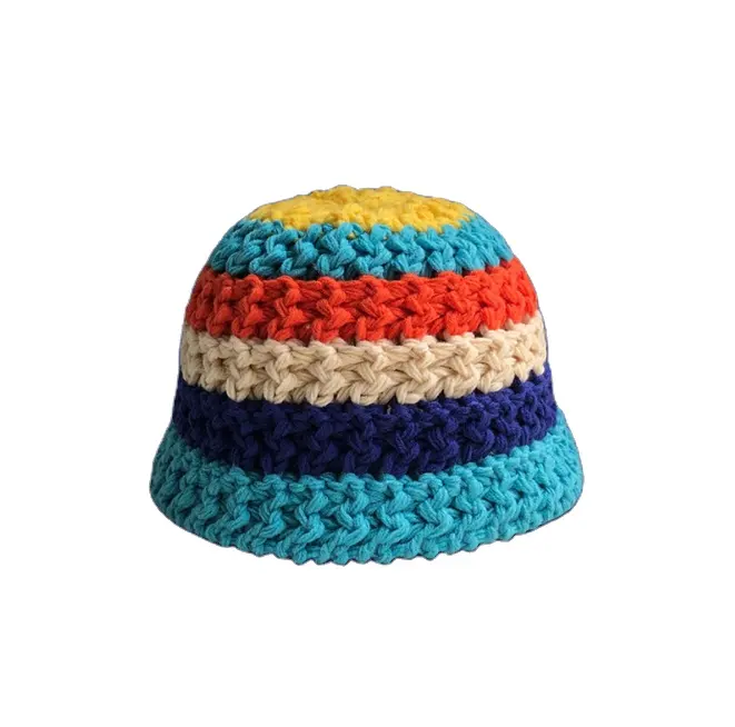 Excellent quality New fashion Top quality Winter Bucket Hat Fashion Knit Cloche Hat Rainbow Color Warm Crochet Cap