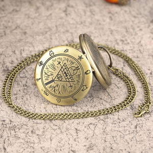 Antique Quartz Gravity Fall Bill Cipher Time Gem Collier Montre de poche Bizarre Town Triangle One-Eyed Devil Pendentif Chaîne - Product Image 3