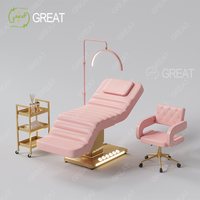 Ensemble de Mobilier de Luxe pour Salon de Beauté Noir et Or, Lit de Massage Cosmétique Électrique à 3 Moteurs, Lit Facial Réglable pour Cils avec Lampe