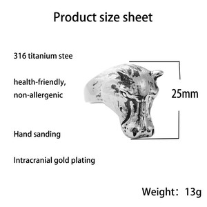 Hippo <b>Head</b> Ring Titanium Steel Men's Punk <b>Style</b> Animal Shape Silver Color Gift Jewelry 27046 - Product Image 5