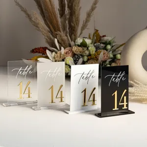 Números de mesa diy, decoração de casamento moderna personalizada acrílica transparente suporte de sinal de visão