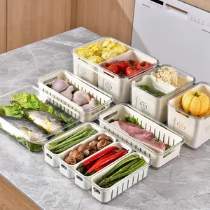 OWNSWING Divided Veggie Tray with Lid Travel Snack Storage Containers Refrigerator Food Storage Box With Handle