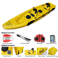 Canoë Kayak Pas Cher pour Randonnée en PEHD, Canoë Kayak Double Famille 2 Personnes Tandem Sit-on-Top avec 2+1 Sièges