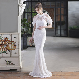 18625 #   Vestido de Noche Largo con Lentejuelas y Malla, Estilo Sirena, para Novia, Cena de Gala, Exhibición de Modelos de Autos - Product Image 4