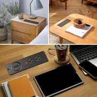 Multiprise de bureau industrielle encastrable PD20W avec chargeur sans fil 15W, prise USB-C 15A, câble plat pour table de bureau
