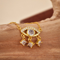 Collar de Plata de Ley 925 con Baño de Oro de 18K, Diseño de Ojo con Circonita, Colgante de Borla de Plata de Ley 925