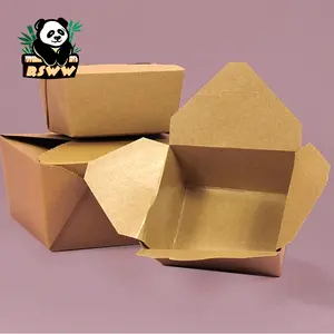 Wholesale Kraft Paper Containers for Commercial Noodle Bread Shawarma Chicken Biodegradable Customizable To-go Paper Salad Box