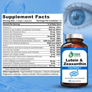 Top Quality Health Lutein Zeaxanthin Vegan Omega-3 Capsules 60 Count Eye Health Support <b>Supplement</b> - Product Image 2
