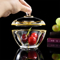 Boîte à bonbons décorative triangle en verre à bord doré de luxe pour la maison avec couvercle en verre pour pots à sucre et à crème