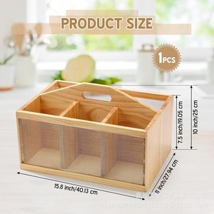 Wooden Garden Tool Storage Rack With Mesh Divider Portable <b>Vegetable</b> Basket Multi Purpose Storage Box For Outdoor Use - Product Image 3