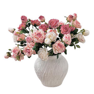 Rose artificielle rétro faite à la main à trois têtes avec bords brûlés pour accessoires de photographie, mariage, Thanksgiving, décoration d'hôtel (vente en gros) - Product Image 5