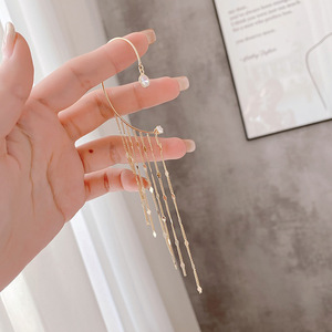 أقراط أذن للنساء والفتيات بتصميم جديد لعام 2022, أقراط أذن نسائية بدون ثقب بأحجار الراين على شكل عظم ، أقراط طويلة كريستال بشرابة من الكريستال ، أقراط للسيدات والفتيات - Product Image 5