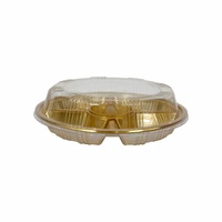 Plateau de service alimentaire en plastique personnalisé, qualité alimentaire, blister PET, 5 compartiments, rond doré, pour fruits, desserts, sushis, emballage à emporter