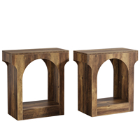 Table d'appoint étroite en bois convertible moderne en forme de C, marron et noir, pour chevet et table basse, portable
