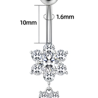 Anneau de nombril en acier chirurgical fileté à l'extérieur avec cristal en forme de fleur, 14G, bijou de piercing pour femme