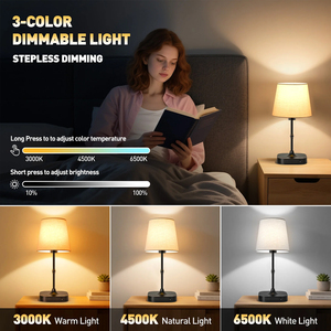 <b>Bedside</b> Table <b>Lamp</b> for Bedroom,Dimmable <b>Touch</b> Table <b>Lamp</b> with USB Port,Rechargeable Desk <b>lamp</b> with Fabric Shade for Living Room - Product Image 5