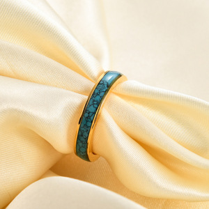 <b>Turquoise</b> Inlay Stainless Steel <b>Ring</b> 4Mm Geometric Design Unisex Fashion Jewelry Gift - Product Image 2