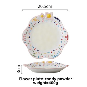 Plato de Porcelana con Flores en Relieve Pintado a Mano, Apto <span class=keywords><strong>para</strong></span> Microondas, Forma Irregular, <span class=keywords><strong>para</strong></span> <span class=keywords><strong>Desayuno</strong></span>/Postre/Pasta/Ensalada, Vajilla con Dibujos Animados - Product Image 4