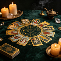 Jeu de cartes de tarot personnalisé, PVC imperméable, impression dorée, fabricant OEM, vente en gros, coffret cadeau spirituel