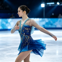 Robe de patinage artistique bleu dégradé avec strass, dos en V profond, manches longues, maille, costume de compétition de patinage sur glace, personnalisable