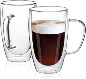 Factory Direct 12oz 350ml <b>Glass</b> Espresso Cappuccino Latte Tea <b>Mug</b> Double Walled Insulated <b>Glass</b> Coffee Cup <b>Mug</b> <b>with</b> <b>Handle</b> - Product Image 1