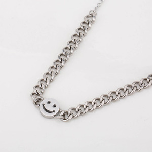 Unisex <b>Titanium</b> Steel Chunky <b>Chain</b> Bracelet With Smiley Face Pendant For Men And Women - Product Image 3