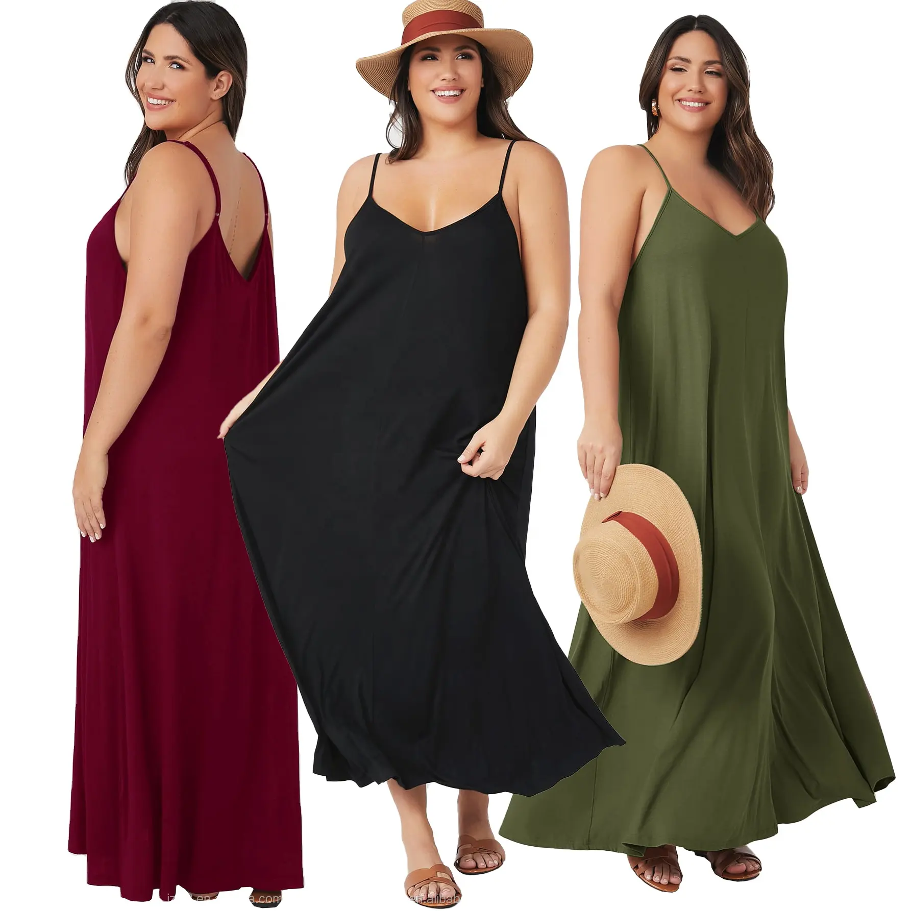 2023 Solid Sleeveless Long Cami Summer Traveling Beach Wear Sundress Plus Size Women's Maxi Elegant Casual Dresses