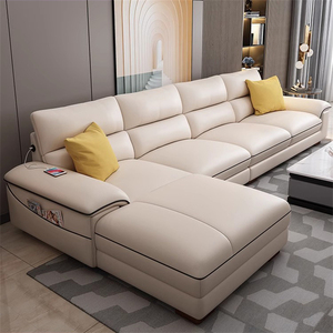 Moderno lujo nórdico sala de estar muebles de madera maciza en forma de L de cuero sofá seccional conjunto - Product Image 1