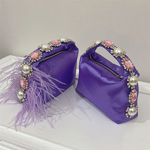 Borsa Clutch di Lusso in Raso con Diamanti e Perle, <span class=keywords><strong>Piccola</strong></span> Borsa da Sera Trendy <span class=keywords><strong>Nera</strong></span> per Donne - Product Image 4