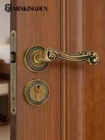 Juego de Cerraduras de Doble Puerta de Latón Macizo de Lujo Estilo Europeo Vintage, Juego Activo y Ficticio para Puertas de Entrada de Dormitorios de Grandes Villas