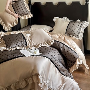 Luxury 60 Lenzing Polka Dot Bedding Set Ruffle Detail Home Use 1.5m 2.0m Bed Sheet Style Cotton Reactive Dyeing - Product Image 4