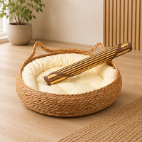 Lit rond pour chat en paille tressée respirante, housse amovible et lavable, lit pour animaux de compagnie écologique pour l'été