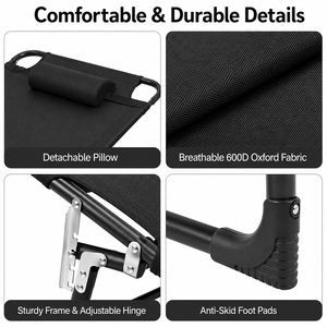 Modern Metal 2-in-1 <b>Folding</b> Camping <b>Cot</b> Adjustable Backrest Portable Lounge Chair for Outdoor Beach Office Use EU Dropshipping - Product Image 5