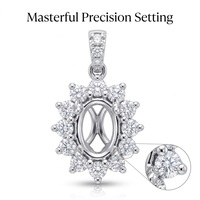 Pendentif ovale sur mesure avec halo en or blanc 18 carats et accent de diamant naturel, pierre centrale, idéal pour bijoux, cadeau de Saint-Valentin