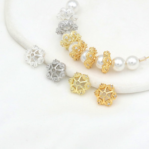 หมวกดอกไม้ลายฉลุประดับเพชรซิร์คอนเคลือบทอง 14K รักษาสีได้ ทำด้วยมือ DIY ประดับด้วยลูกปัด รุ่น C21 - Product Image 3