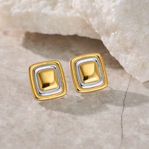 أقراط أنيقة مختلطة مربعة الشكل دازان شتوية جديدة 18 قيراط مطلية بالذهب لا تسبب الحساسية مجوهرات نسائية من الفولاذ المقاوم للصدأ - Product Image 1