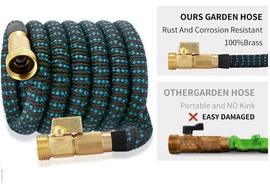 100 feet adjustable durable 3 layer latex expandable magic garden water hose pipe with brass fittings