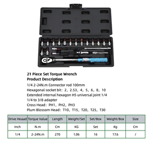 15-Piece <strong>Set</strong> 1/4\" 2-24N.m Steel Hand Tool Kit Bicyclic <strong>Tube</strong> Torque <strong>Wrench</strong> for Garden Tool Repair Case Included OEM - Product Image 4