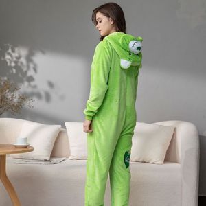 Pyjama une pièce automne/hiver en flanelle personnalisé avec dessin animé Trèfle à quatre feuilles pour <span class=keywords><strong>femme</strong></span> Lucky Bear animal homewear <span class=keywords><strong>combinaison</strong></span> verte - Product Image 4