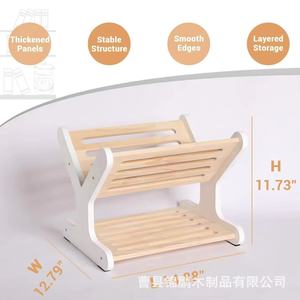 Solid Wood Children's Bookshelf 2 Tier Open Storage Rack For Books <b>Study</b> <b>Desk</b> Living Room - Product Image 4