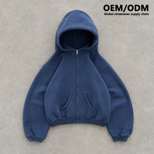 เสื้อฮู้ดครอปซิป Fighting Ant Private Label 450GSM ผ้าฝ้ายปัดเงา 100% สีกรมท่าซีด ทรงโอเวอร์ไซส์ สไตล์สตรีทแวร์ - Product Image 1