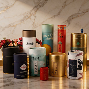 Cajas de Regalo Redondas Cilíndricas de Papel Sellado de Grado Alimenticio con Carcasa de Color Personalizada, Impresas a Color y Engrosadas para Empaque de Té - Product Image 3