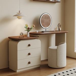 Commode de chambre à coucher en MDF de style rétro moderne français avec panneau LED, table rétractable éclairée, petits tiroirs et miroir intégré sur pied - Product Image 6